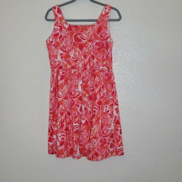 Garnet Hill Red & Pink Spring Floral Cotton Fit & Flare Dress Size 10 Petite - Picture 2 of 12